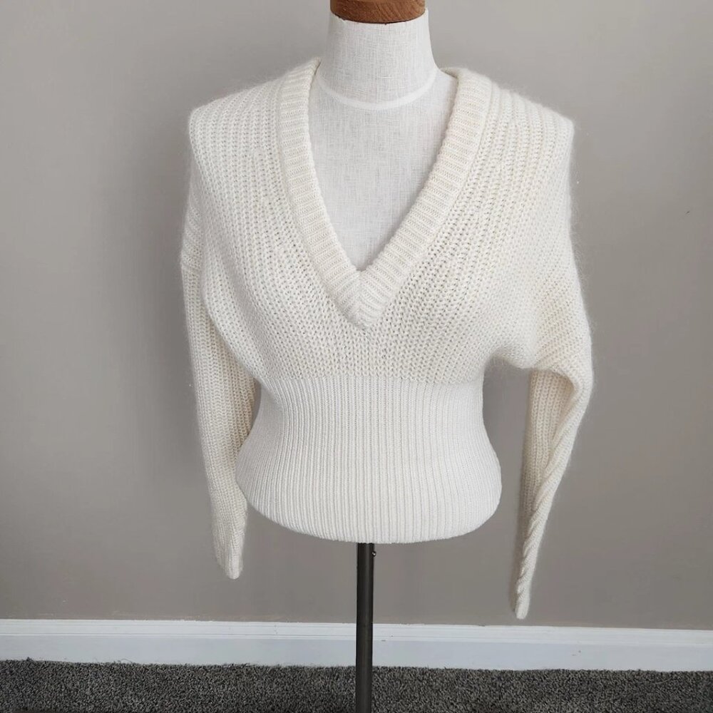 IRO Off-White V-Neck Ribbed Knit Sweater